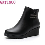 2021 Genuine Leather Warm Winter Boots Shoes Women Ankle Boots Female Wedges Boots Women Boot Platform