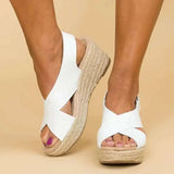 Platform Sandals Women Wedges Woman Hemp Shoes Ladies Casual Girls Ankle Strap Cross-tied Sandals Trend Lady
