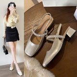 Breakj Bottom Low-Heeled Sandals Women 2025 Spring And Summer New French Fashion Water Drill With Shallow Mouth Square Single