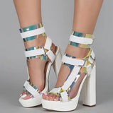 Chunky Buckle Strap High Heels Sandals Mixed Color Platform Women Square Heels Sandals Summer Banquet Dress