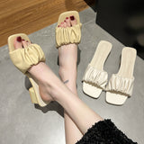 Breakj Spring And Summer New High-Heded One-Word Slippers Women's Head Lazy Half-Fashion Folds Wearing Sandals