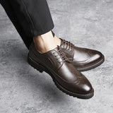 Breakj Men's Shoes Korean Version Trend Rock Carved Pointed Casual Shoes Men's British Vintage Business Shoes