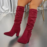 New Women's High-Heeling High-Heeling Heap Boots Women's Large-Size Thick And Velvet High-Valley Knight