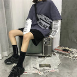 New women's letter print loose fake two-piece stitching long-sleeved
