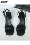 2023 New Summer Woman Thick Heels Ladies Casual Pumps Female Narrow Band Shoes Footwear Woman Square Toe Buckle