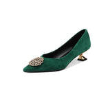 Women Pumps 4.5cm Dress Shoes Kid Suede Heels Elegant OL Work Shoes On Heel With Crystals Pointed Toe
