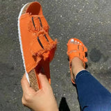 Summer New Products European and American Casual Sandals Solid Color Canvas Buckle Belt Denim Flat Slippers