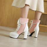 Brand Design High Quality Sweet Cute Platform Lolita Boots Lace-up Cosplay Platform Thick High Heel Ankle Boots Big Size
