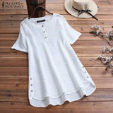 Womens Lace Shirts Fashion 2022 ZANZEA Embroidery Tops Button Short Sleeve Shirts Female Asymmetrical Blusa