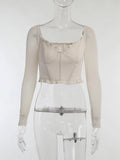 Patchwork Cropped Tops Women Y2K Lace Skinny Square Collar Korean Fashion Corset Sexy Long Sleeve 2021 Autumn