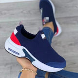 New Net Surface Flying Weaving Shoes Women's Leisure Air Cushion Sports Shoes Large Size Thick-Soled Mesh