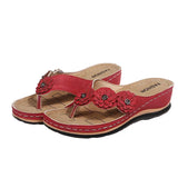 Breakj Summer Plus-Size Sandals Female Multi-Color Handmade Retro Flowers Flat Slope And Clip Toe