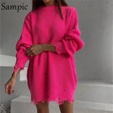 Knitwear Casual Y2K Pullover Basic Long Sleeve Oversized Sweater Tops Loose Knitted Sexy Women Party Sweater Dresses