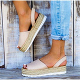 Flat Sandal Slip On Hemp Thick Bottom PU Leather Non Slip Casual Female Sandals Solid Ladies Comfort Sandalias Plus