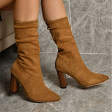 Breakj In The Boots Women's 2025 Autumn And Winter New High-Heeled Sharp-Headed Folding Pile Boots Large-Size Coarse And Fashion