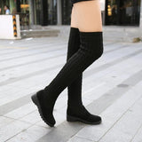Women's Boots 2021 Autumn Winter Thigh High Boots For Woman Shoes Knitting Wool Long Boot Women Brown/Black Boot Ladies