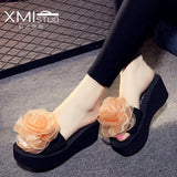 High Heel Women's Summer Flip-flops Female Flowers Fashion Sandals and Slippers Thick Bottom Non-slip Beach Shoes