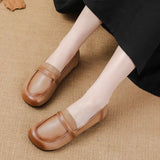 Flat-Bottomed Beef Rib-Soled New Love Shoes Korean Version Leisure Simple Leather Women's Singles Shoes Comfortable Mother