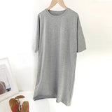 Women Casual Loose Solid 100% Cotton T Shirt Dress O Neck Mini Dress Batwing Short Sleeve Basic Dresses