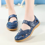 Breakj Women's Sandals Large-Size Hollow Hole Shoes Cow Skin Bean Shoes Mother Shoes Women Singles Shoes Nurse Small White