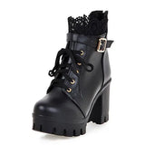 Wholesale Lace Ankle Boots Thick High Heels Women Boots Sexy Lacing Round Toe Platform Ladies Shoes Large Sizes