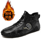 All-match Men Leather Casual Shoes Outdoor Quality Lace-up Male Footwear Winter Warm Lined Sneaker Comfort