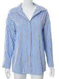 Woman Stripe Print T Shirts Button Turn-down Collar Long Sleeve Autumn Loose Casual Office Ladies Fashion Blouses