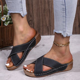 Breakj Size Cross Open Toe Flat Bottom Slippers Female New Summer 2024 Fashion Hip Wedge