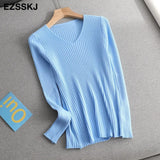 basic v-neck solid autumn winter Sweater Pullover Women Female Knitted sweater slim long sleeve badycon sweater