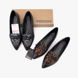 pattern/leopard pointed toe women flats single shoes British slip on lazy soft leather casual loafers brand designer