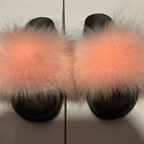 Fluffy Fur Slippers Shoes Women Real Flip Flop Flat Slides Outdoor Sandals Ladies Amazing Shoes