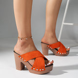 Breakj High-Heeled Slippers Women's 2025 Summer New Fish Mouth Cross Rivet Coarse And Cold