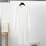 Winter long Sweater dress women solid bodycon Thick dress Female Jumper O-neck slim basic knit dress Long