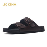 Summer Men Cork Slippers PU Leather Men's Sandals Fashion Flip Flops For Men Black Mule Clogs Slippers Footwear