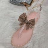 Sandals Jelly Shoes Clip Toe Transparent Glitter Bowtie Bling Flats Ankle Buckle Strap Slides Ladies Beach Shoe