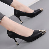 Slip On Beige Thin Casual Black Pumps Size 4 34 Office Shoes Women Green Pointed Toe Metal Stiletto 2021 Medium