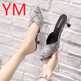 Summer Snakeskin Women Pumps Small Heels Wedding Shoes Stiletto Pointed Toe Heel Sandals Ladies Sandalia Feminina Shallow