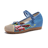 Breakj Not Include Shoe Box Single Shoes Inside The High Height Female Slope Heel High Heels Canvas Embroidered Cloth Shoes Women's Shoes Ethnic Flowers Build Buckle