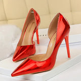 Breakj Metallic High Heels With High Heels Shallow Pointed Side Hollow Out Sexy Nightclub Women's Singles