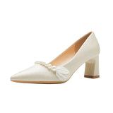 Breakj Pearl Coarse Heel High Heels Design A Sense Of Niche Temperament Dentstiness Head Dress Bridesmaid Shoes Light
