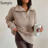 2021 Winter Turn Down Collar Women Knitted Oversized Pullover Y2K Sweater Jumpers Knitwear Casual Loose Sweater
