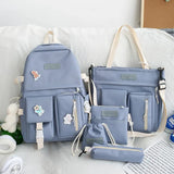 NEW 5 Piece Set backpacks fashion canvas kawaii female Korean Shoulder bag Casual College Students backpack School bag for