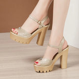 Super High Heel Sandals Women's 2023 Summer Thick Heels Waterproof Platform Muffin Thick Soles Non-Slip Model Cheongsam Walking