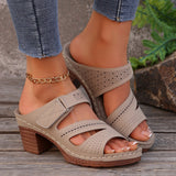 Breakj Women 2025 Hollowed-In-Broken Heel Large Women's Shoes Thick Soles Casual Type Cool Slippers