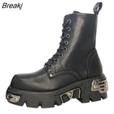 for Women 2023 Punk Style Platform Women Ankle Boots Women's Motorcycle Boot Fashion Ladies Chunky Shoes Metal Decor