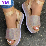 New Arrivals 2021 Big Size 43 Summer Sandals Crystal Woman Shoes Platform Buckle Strap Beach Leisure INS Dropship Comfy
