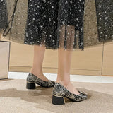 Women Pumps Pearl Thick Mid Heel Women's Shoes 2024 Square Toe New Autumn Casual Large Women's Shoes 41-43 Zapatillas