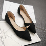 Women Flat Shoes Pink Black Solid Color Suede Pointed Toe Office Ladies Flat Heels Zapatos Para