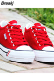 2023 New Women's Canvas Shoes Fashion Lace-Up Ladies Trainers Casual Sneakers Women High Heels Platform White
