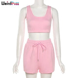 Puss 2021 Cotton Tracksuit Women Sporty Casual Strapless Top+Biker Shorts Matching Set Summer Trend Streetwear Slim
